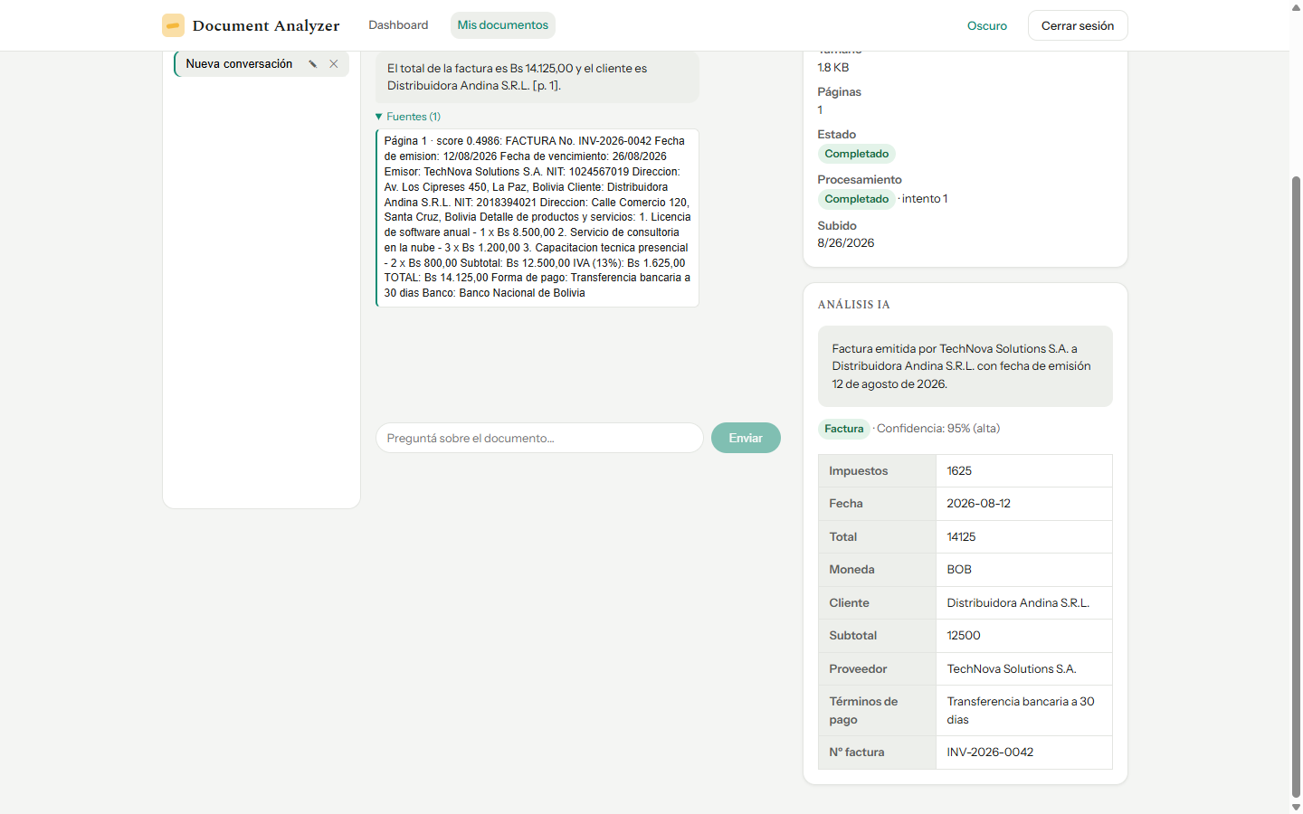 Intelligent Document Analysis and Processing Platform screenshot
